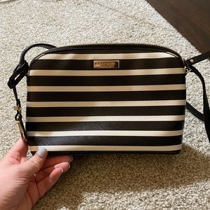 Black and white striped crossbody purse
